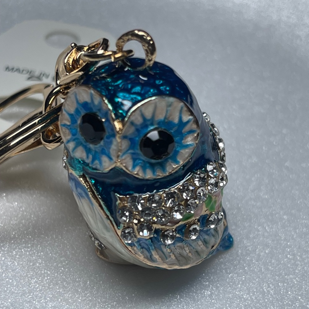 Sparkling Blue and Silver Owl Keychain